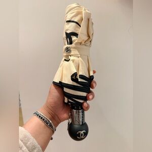 CHANEL Cream and Black Umbrella